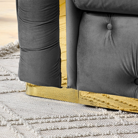 Canapé 3 places en velours 90,6 avec 2 coussins haute densité, touches dorées et coussins