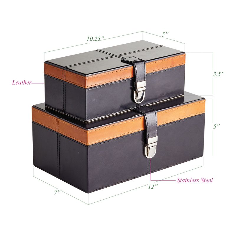 Coffret Brentwood – Cuir bleu marine et cigare avec nickel poli, lot de 2