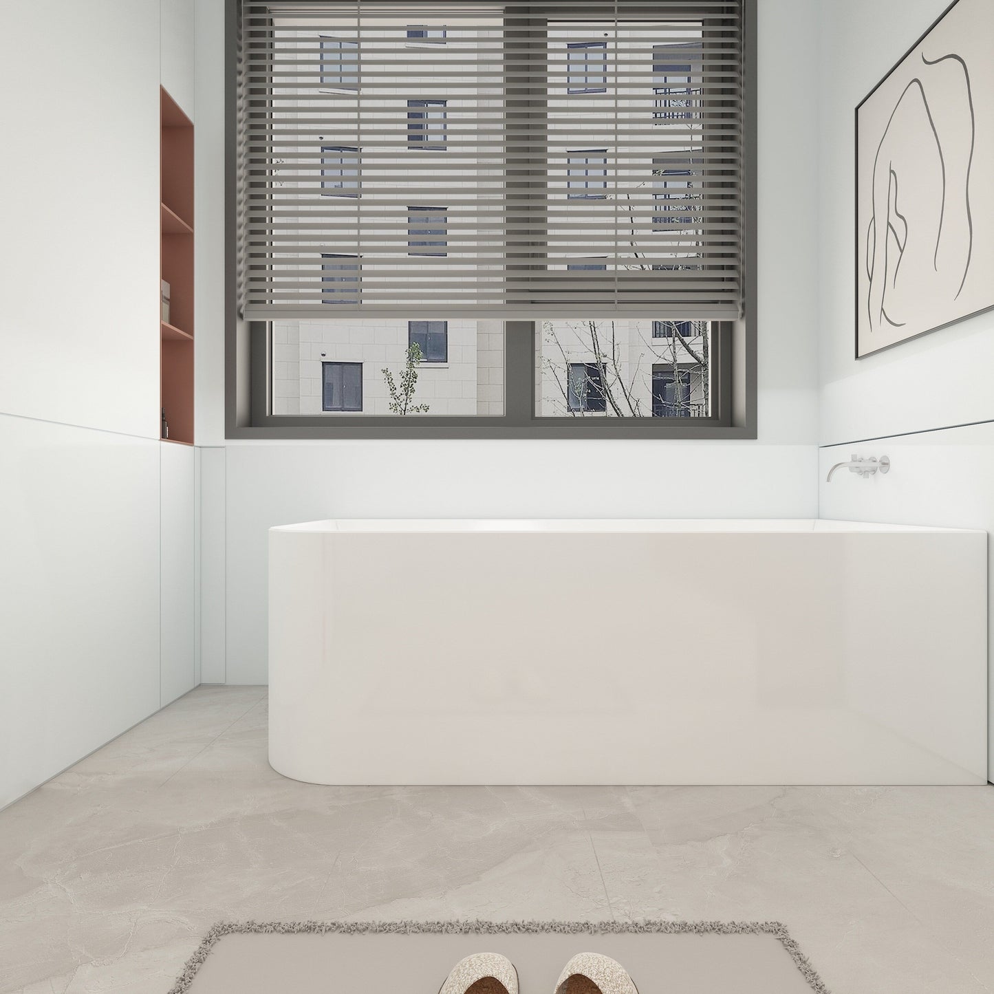 Baignoires autoportantes en acrylique CB HOME 59''/67'', baignoires simples contre le mur, trop-plein gauche/droite