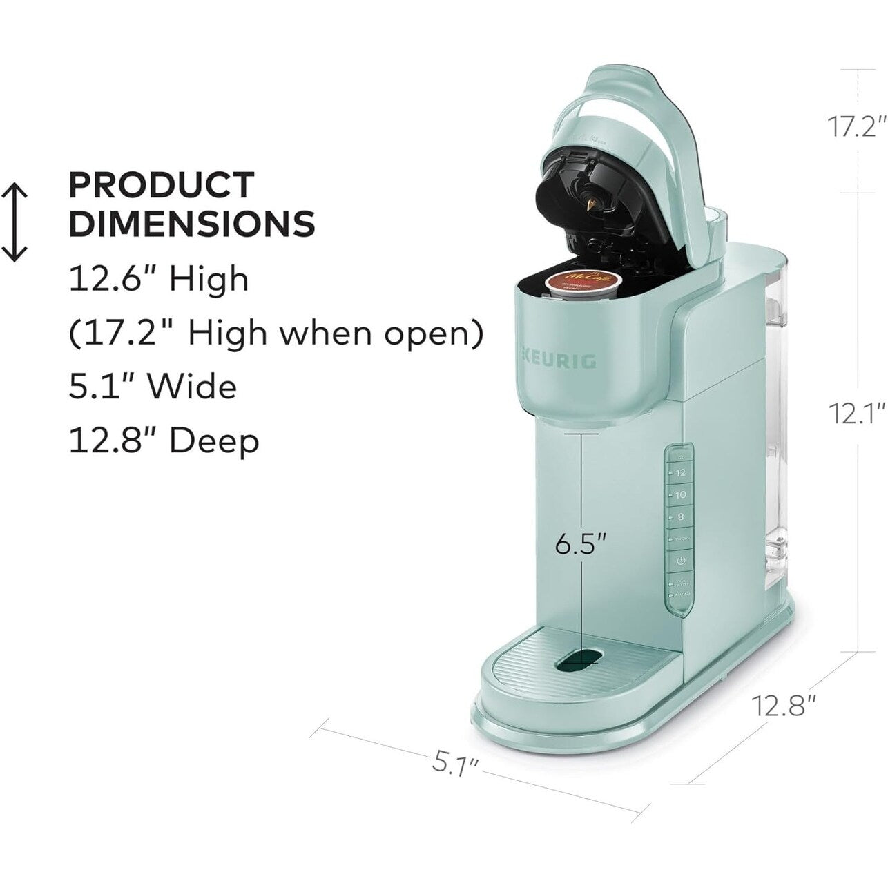 Cafetière K-Cup à dose unique, 3 tailles d'infusion, infusion forte, réservoir de 1,27 l, menthe