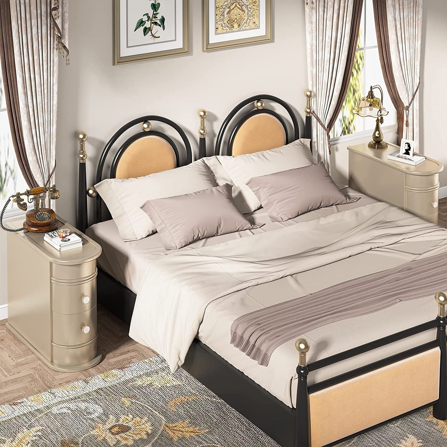 Table d'appoint étroite à deux tiroirs en bois massif