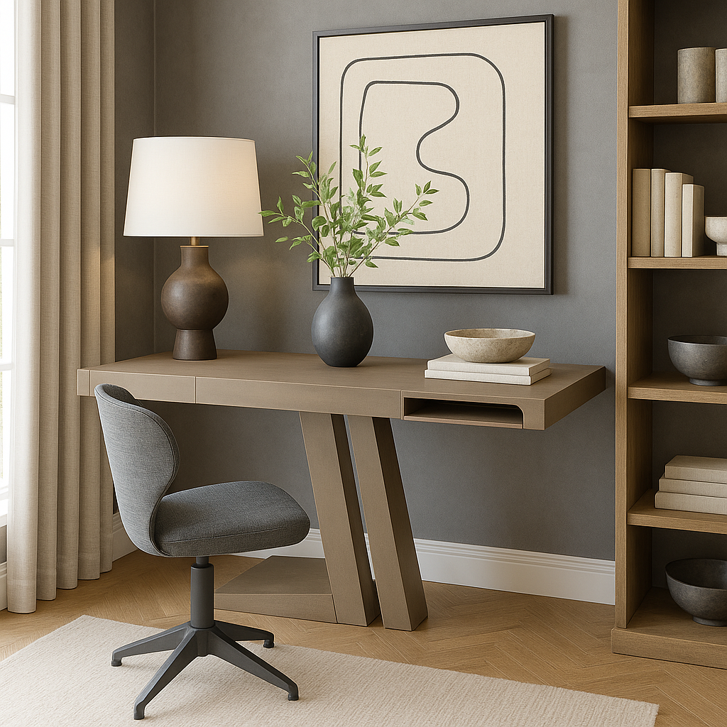 Bureau de poche Zag – Finition bois gris tourterelle et marron, 45