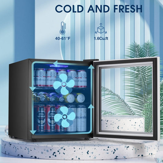Réfrigérateur à boissons de 1,3 pi³ - Mini-réfrigérateur pour 48 canettes et 12 bouteilles, porte en verre, commande par bouton