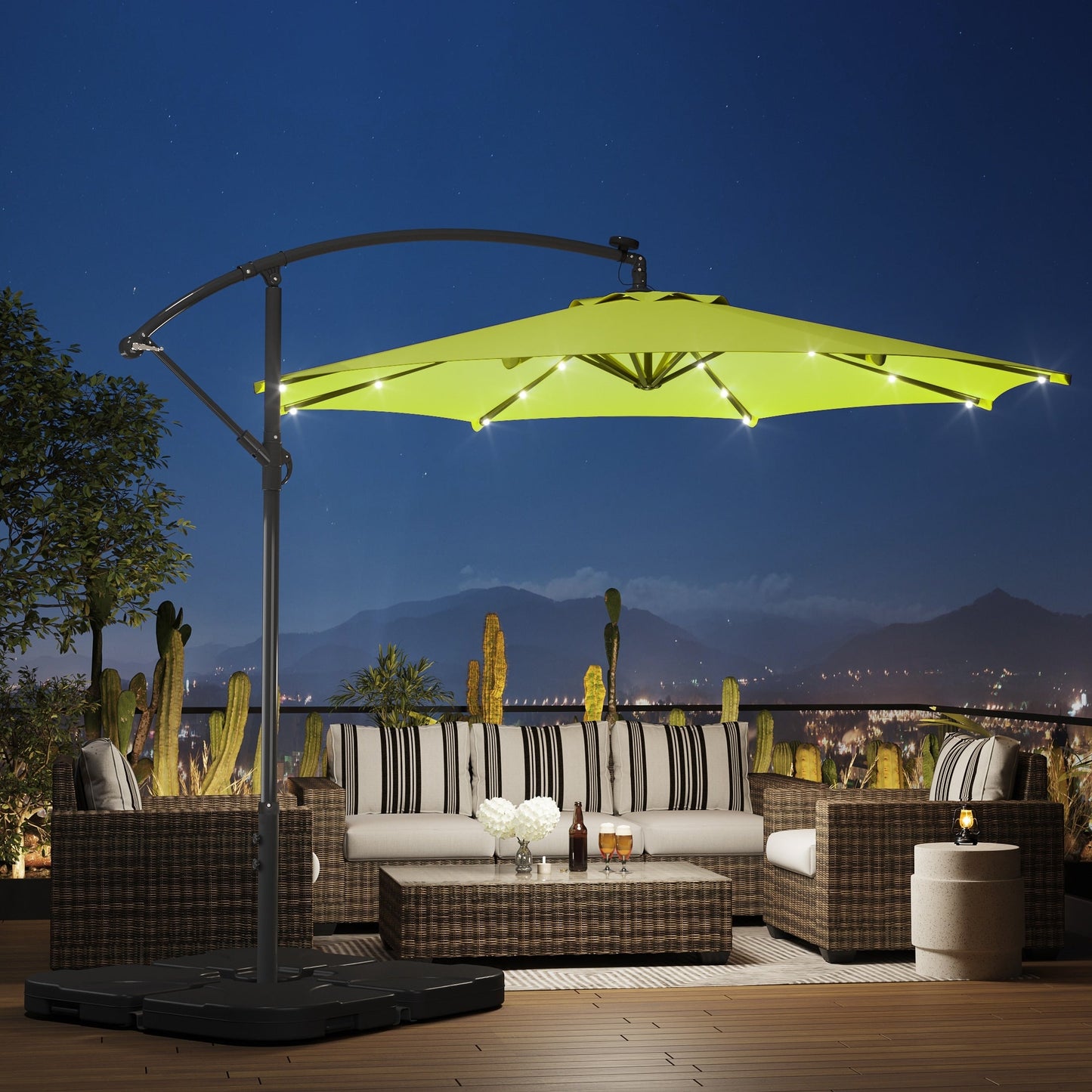 Parasol de terrasse éclairé à énergie solaire de 3 m avec pied