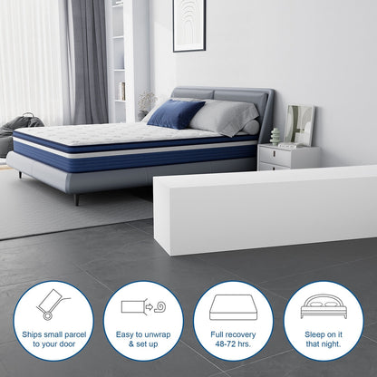 Matelas hybride à ressorts SweDrea de 25 cm, soulageant la pression et rafraîchissant, certifié CertiPUR-US, SGS et OEKO-TEX.