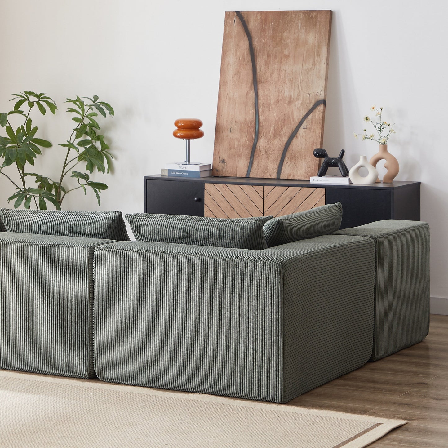 Canapé modulaire en L de 104 pouces en velours côtelé, ensemble de canapés de sol, canapé compressé rempli de mousse, combinaison gratuite de 4 pièces