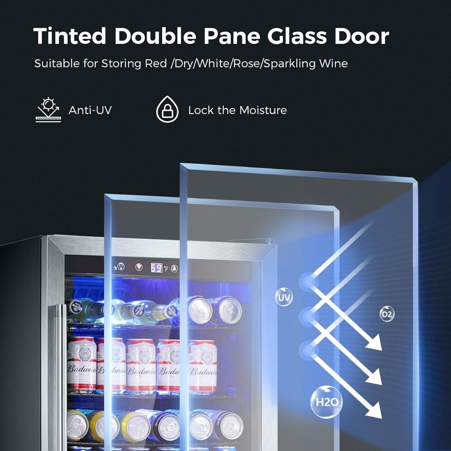 Réfrigérateur à boissons de 145 canettes, mini-réfrigérateur de 4,4 pi³ avec porte vitrée pour sodas, bières et vins – Façade transparente pour la maison, le bureau ou le bar