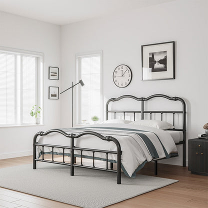 Cadre de lit en métal robuste de 14 pouces de haut avec style vintage, supporte jusqu'à 2500 lb, assemblage facile et sans grincement