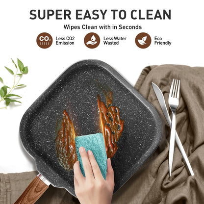 Batterie de cuisine en granit de 17 pièces, ensemble de casseroles et poêles antiadhésives