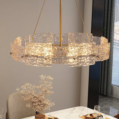 Lustre moderne en cristal doré de 23,6 po, 6 lumières, style tambour glamour, pour îlot de cuisine et salle à manger