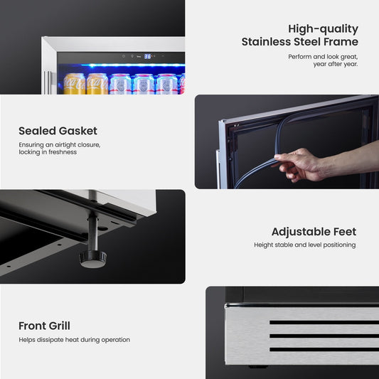 Réfrigérateur à boissons de 24 pouces, 140 canettes, pour boissons gazeuses et vins - 24 pouces