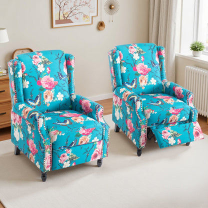 Ensemble de 2 fauteuils inclinables manuels à dossier à motif floral vintage de 29 po de largeur