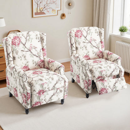 Ensemble de 2 fauteuils inclinables manuels à dossier à motif floral vintage de 29 po de largeur