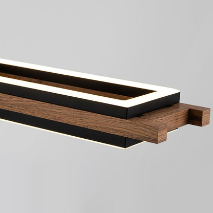 Lustre linéaire en bois à 3/5 lumières LED intégrées pour îlot de cuisine