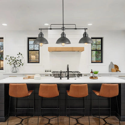 Suspension en forme de dôme de style industriel à 3 lampes, style ferme, en métal, pour îlot de cuisine linéaire, finition bronze huilé
