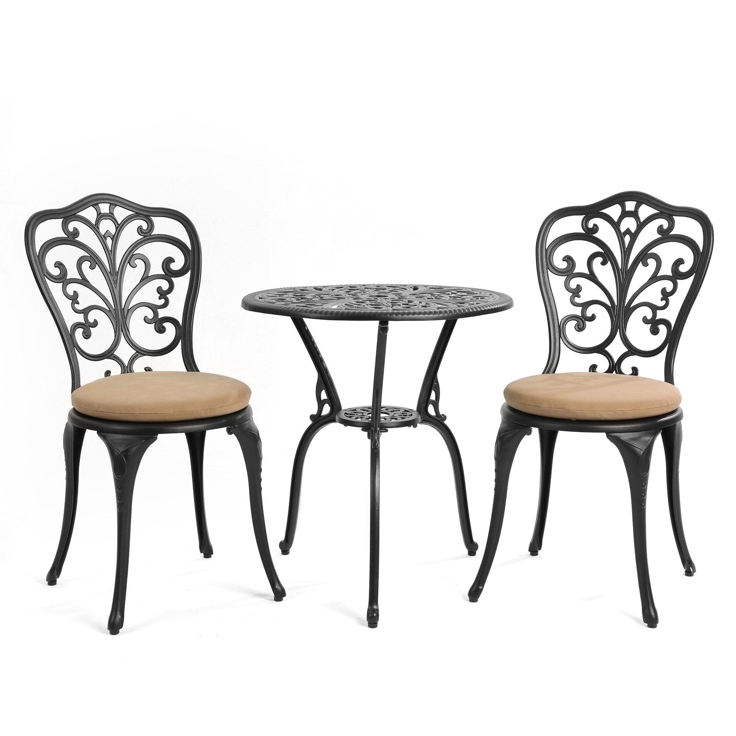 Ensemble de 3 tables et chaises papillon en aluminium pour patio extérieur avec trou pour parasol