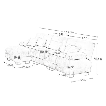Canapé modulable 3 places, canapé profond en forme de nuage en L avec pouf convertible pour le salon