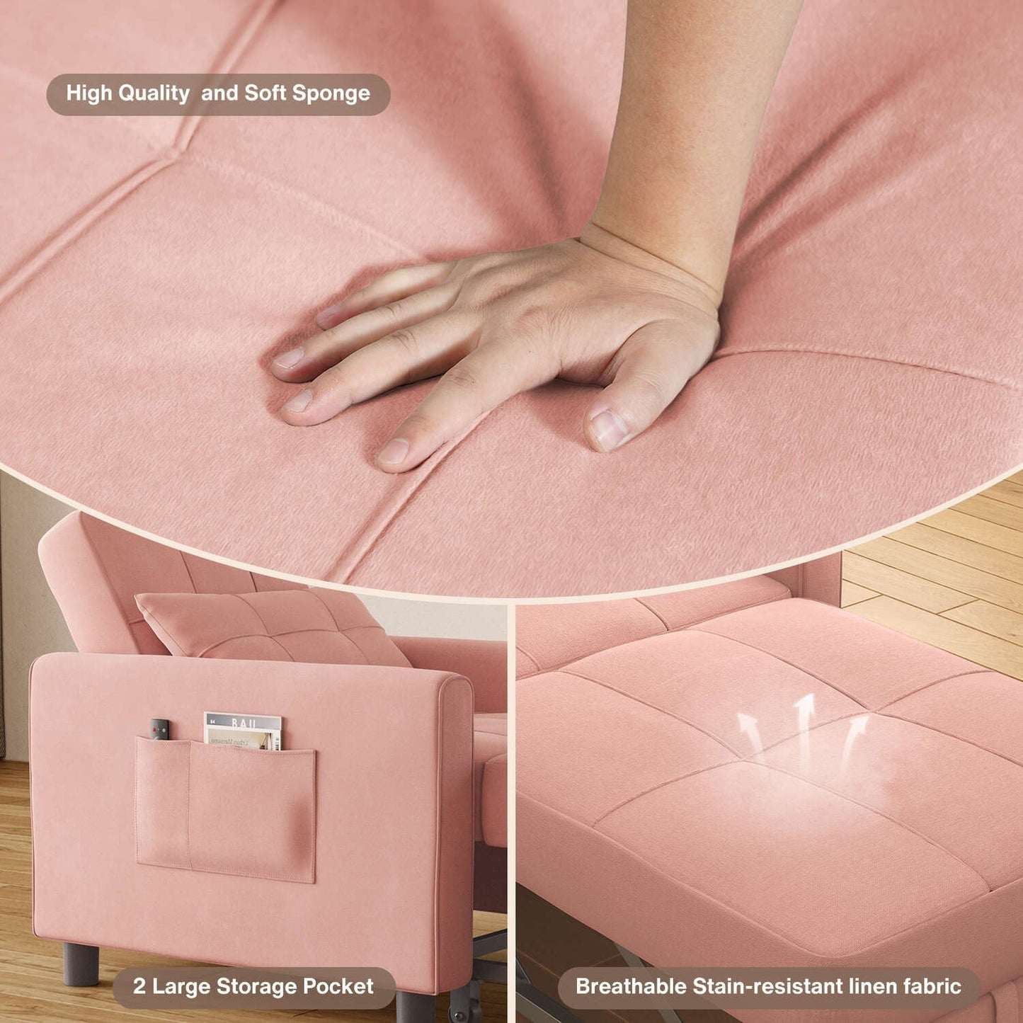 Canapé-lit 3 en 1 réglable, canapé-lit gigogne, convertible et pliable pour salon