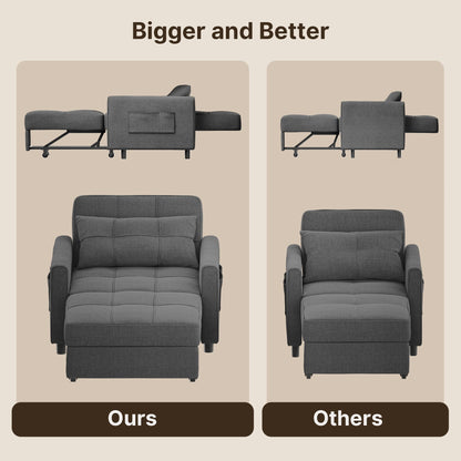 Canapé-lit gigogne 3 en 1, convertible, réglable, pliable et rembourré