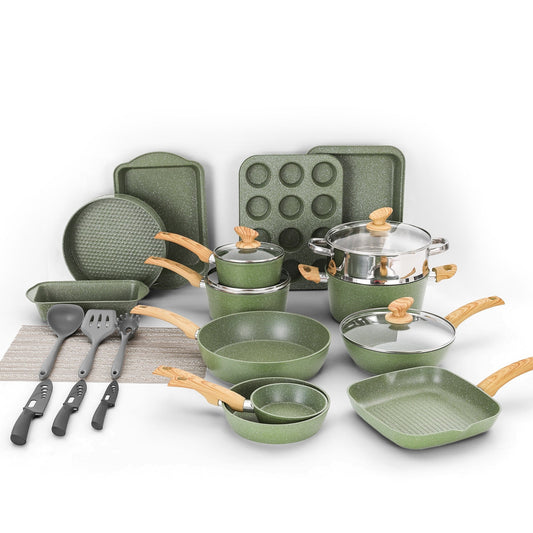 Batterie de cuisine et ustensiles de cuisson en granit de 30 pièces, ensemble de poêles de cuisson, ensemble de casseroles et poêles antiadhésives