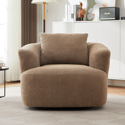 Fauteuil pivotant à 360°, fauteuil d'appoint Boucle 38,2 avec coussin décoratif, fauteuil tonneau rembourré avec accoudoirs incurvés