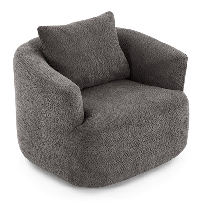 Fauteuil pivotant à 360°, fauteuil d'appoint Boucle 38,2 avec coussin décoratif, fauteuil tonneau rembourré avec accoudoirs incurvés
