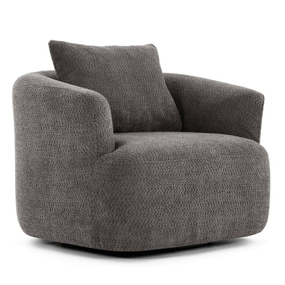 Fauteuil pivotant à 360°, fauteuil d'appoint Boucle 38,2 avec coussin décoratif, fauteuil tonneau rembourré avec accoudoirs incurvés
