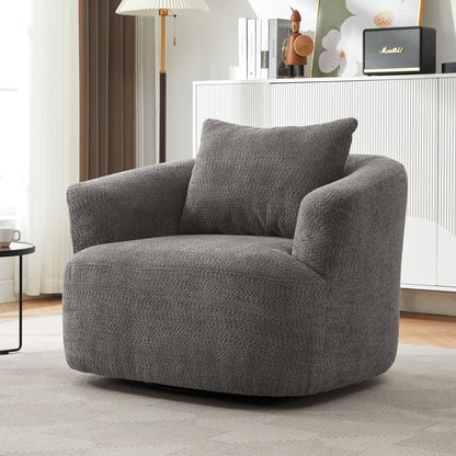 Fauteuil pivotant à 360°, fauteuil d'appoint Boucle 38,2 avec coussin décoratif, fauteuil tonneau rembourré avec accoudoirs incurvés