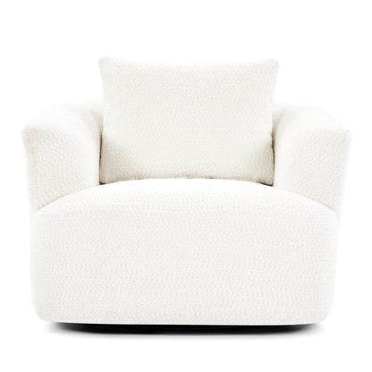 Fauteuil pivotant à 360°, fauteuil d'appoint Boucle 38,2 avec coussin décoratif, fauteuil tonneau rembourré avec accoudoirs incurvés