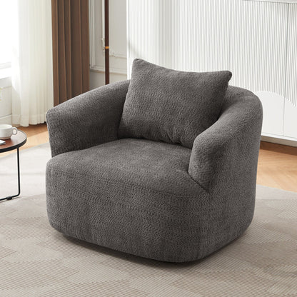 Fauteuil pivotant à 360°, fauteuil d'appoint Boucle 38,2 avec coussin décoratif, fauteuil tonneau rembourré avec accoudoirs incurvés