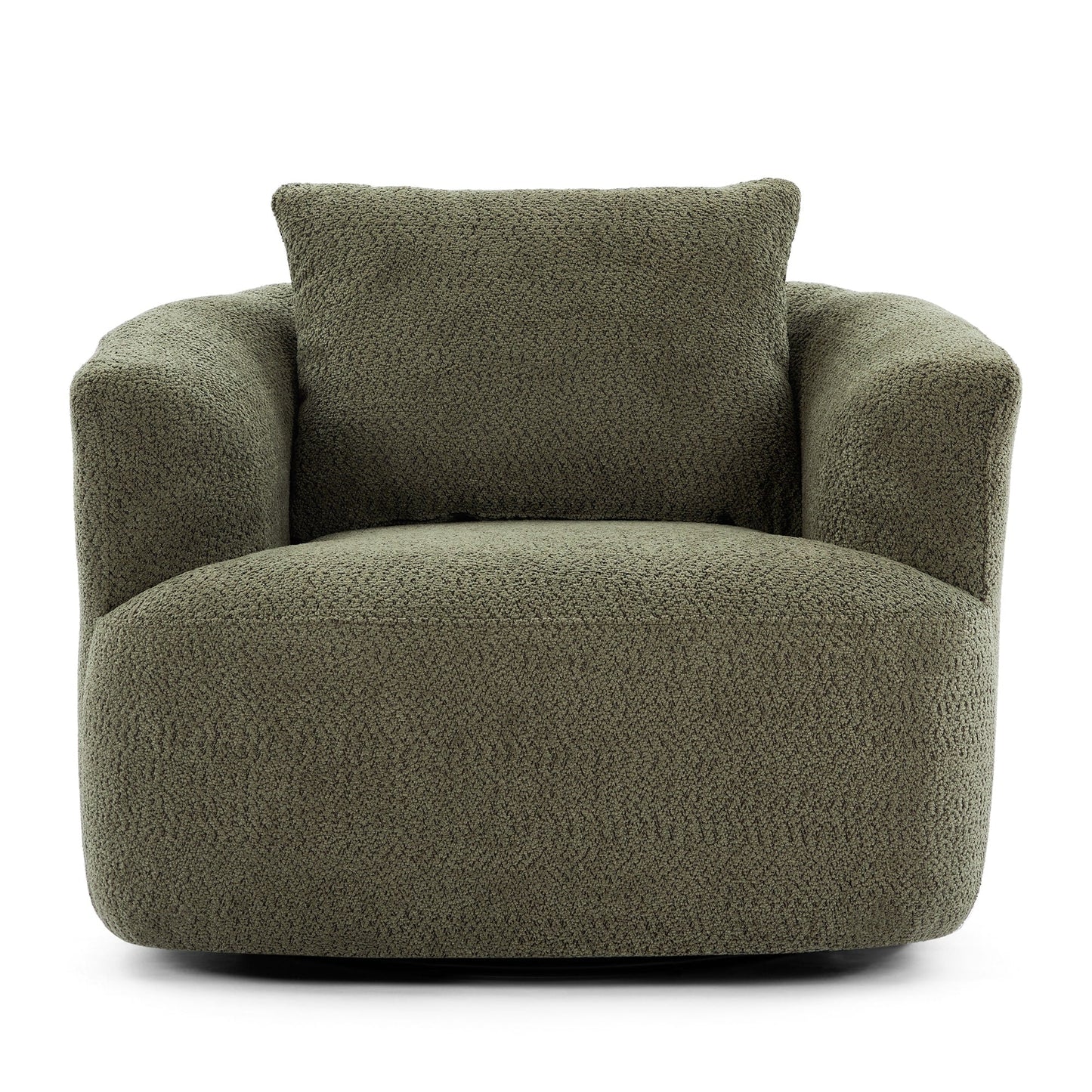 Fauteuil pivotant à 360°, fauteuil d'appoint Boucle 38,2 avec coussin décoratif, fauteuil tonneau rembourré avec accoudoirs incurvés