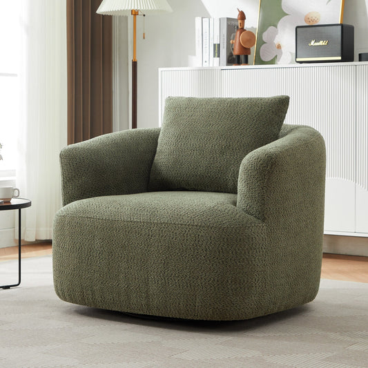 Fauteuil pivotant à 360°, fauteuil d'appoint Boucle 38,2 avec coussin décoratif, fauteuil tonneau rembourré avec accoudoirs incurvés