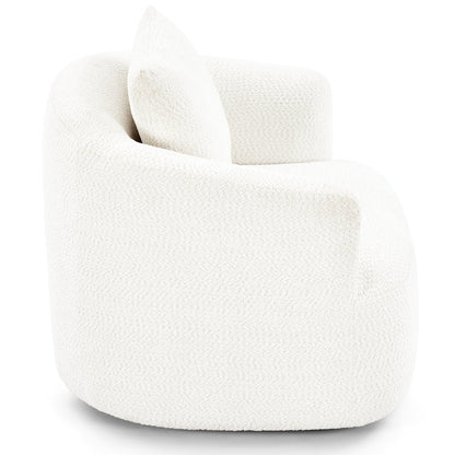 Fauteuil pivotant à 360°, fauteuil d'appoint Boucle 38,2 avec coussin décoratif, fauteuil tonneau rembourré avec accoudoirs incurvés