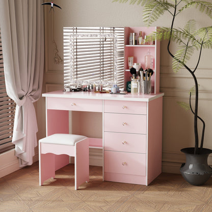 Ensemble de coiffeuse de maquillage de 39,4 po de large avec tabouret et miroir