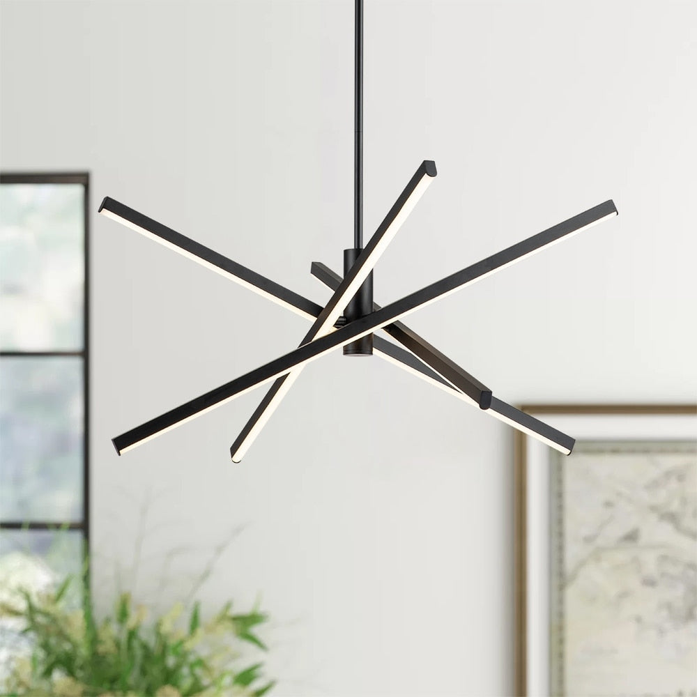 Lustre LED moderne en aluminium noir/doré, plafonnier linéaire Spoutnik pour salon/salle à manger/cuisine