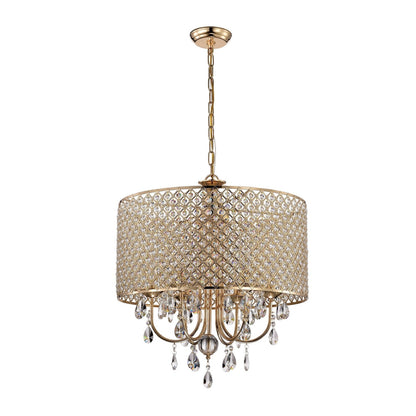 Lustre tambour à perles rondes avec cristaux suspendus