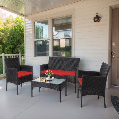 Ensemble de 4 meubles de jardin en osier, sectionnel et en rotin avec coussins