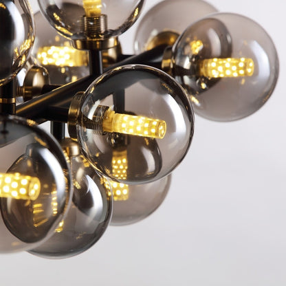 Lustre linéaire moderne du milieu du siècle de 40 po, suspension Spoutnik à 16 ampoules en laiton doré avec globe en verre dépoli pour salle à manger