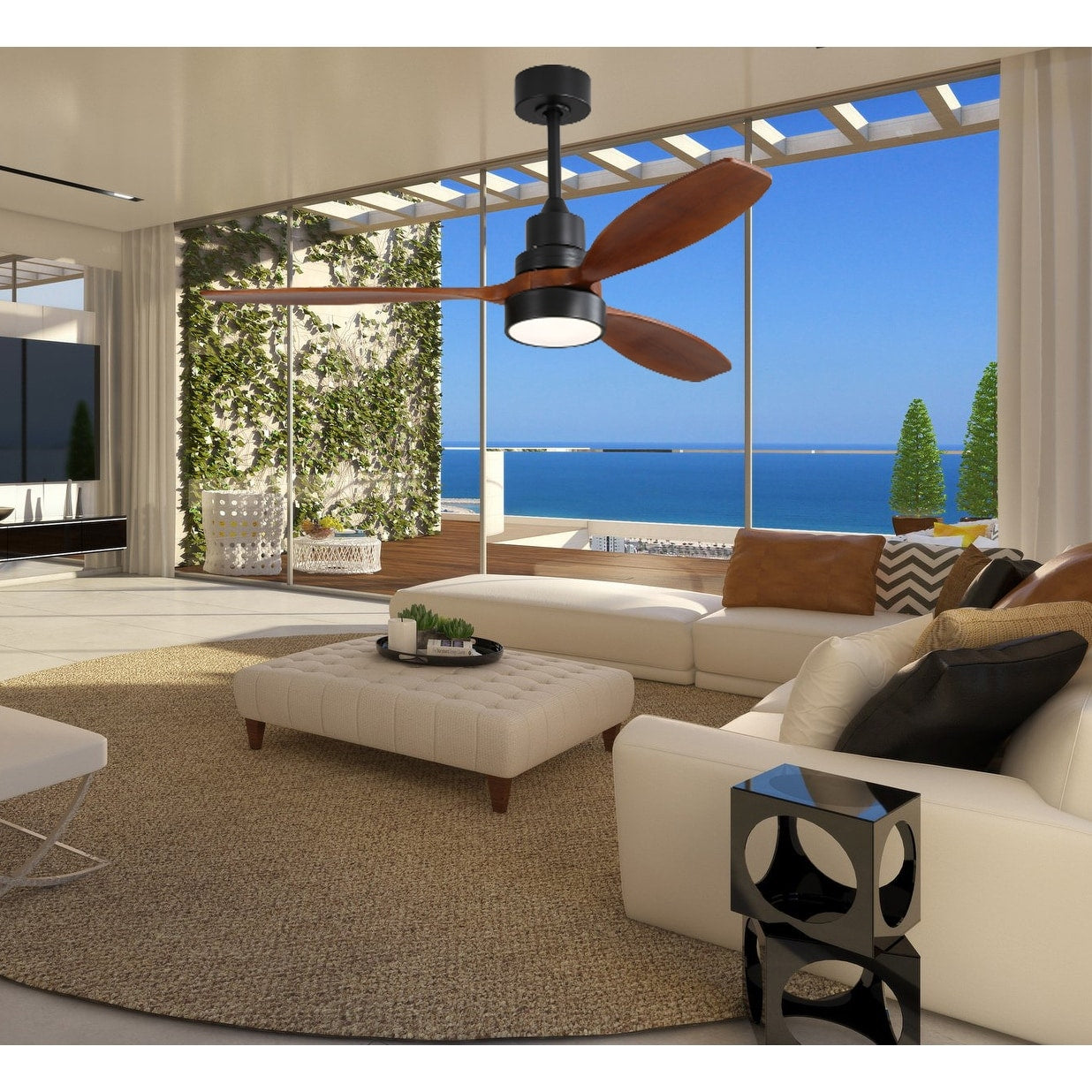 Ventilateur de plafond à LED intégré 48 et 52 pouces avec lumière et télécommande, moteur CC réversible