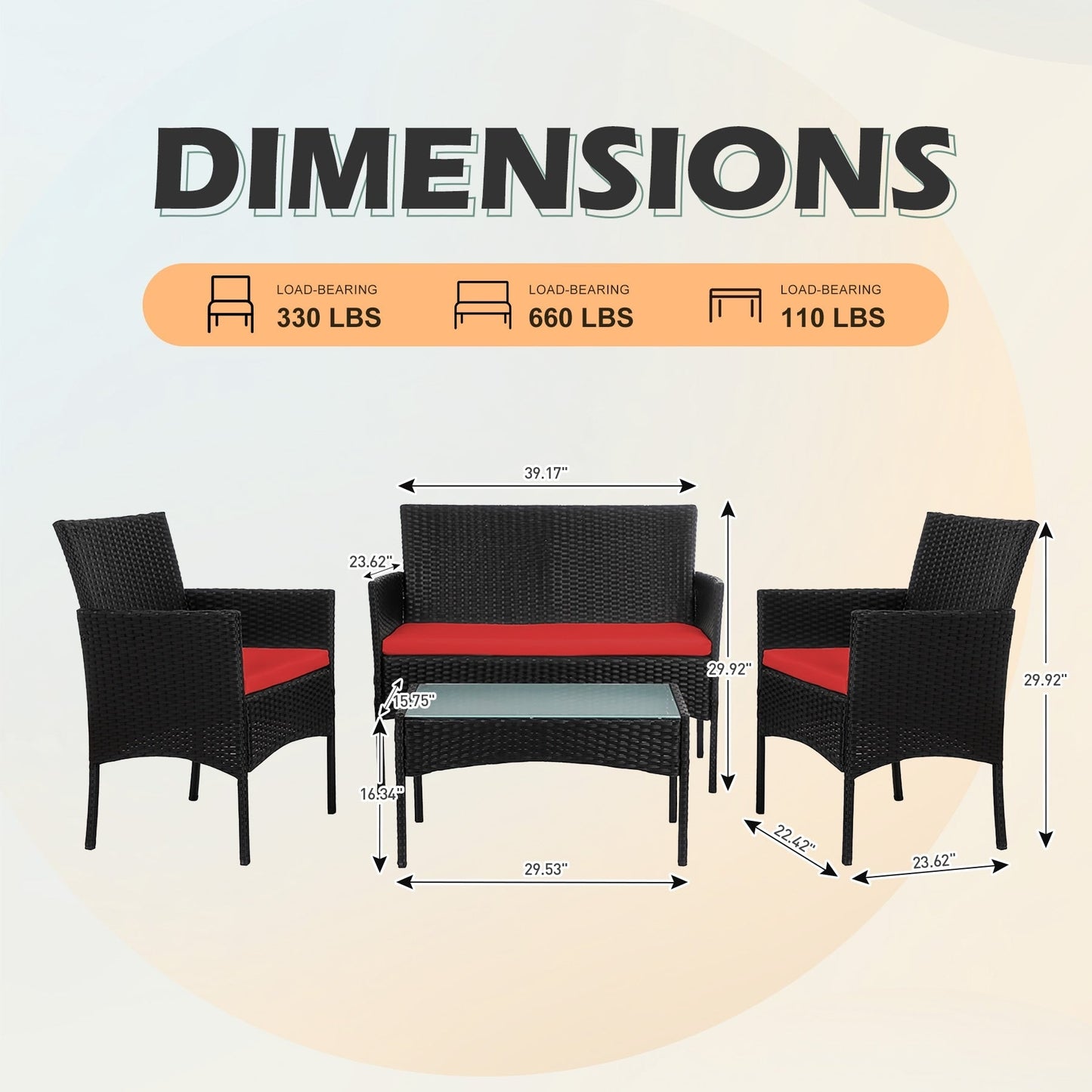 Ensemble de 4 meubles de jardin en osier, sectionnel et en rotin avec coussins