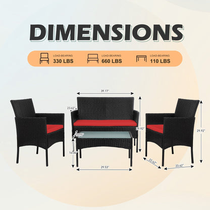 Ensemble de 4 meubles de jardin en osier, sectionnel et en rotin avec coussins