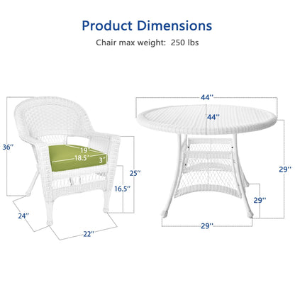 Ensemble de salle à manger en résine tressée blanche 5 pièces