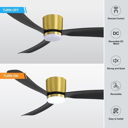 Ventilateur de plafond encastré à DEL noir/blanc de 52 pouces avec télécommande (3 pales)