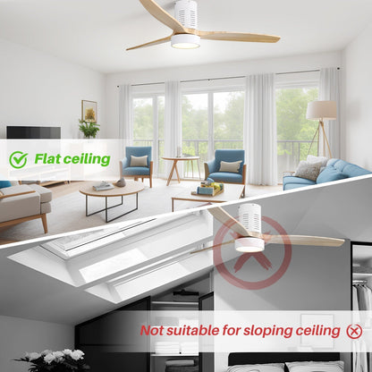 Ventilateur de plafond encastré de style campagnard de 52 pouces avec éclairage et télécommande, moteur CC réversible