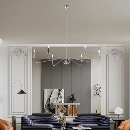 Lustre minimaliste à 6 lumières de 64 pouces, noir mat, or et chrome - N/A