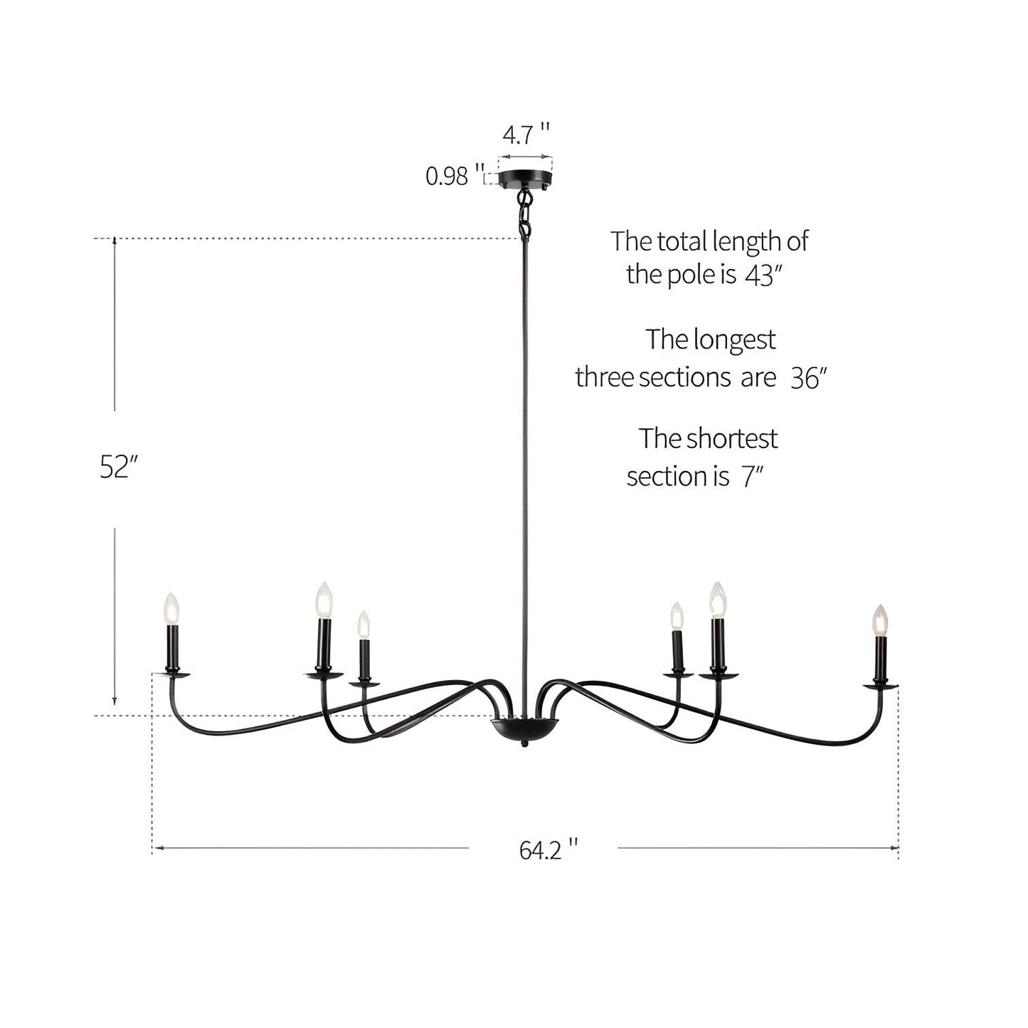 Lustre minimaliste français classique à 6 lumières avec éclairage de style bougie