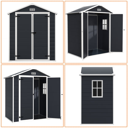 Abri de rangement extérieur en plastique et résine toutes saisons de 6 pi x 4 pi/6 pi x 8 pi/8 pi x 6 pi/8 pi x 10 pi avec plancher, abri à outils Spire