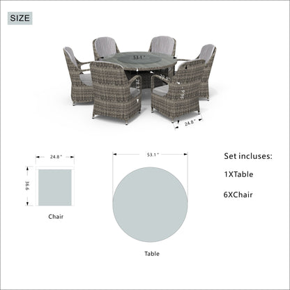 Ensemble de salle à manger rond en rotin et osier pour patio extérieur 7 pièces avec coussins par Moda Furnishings