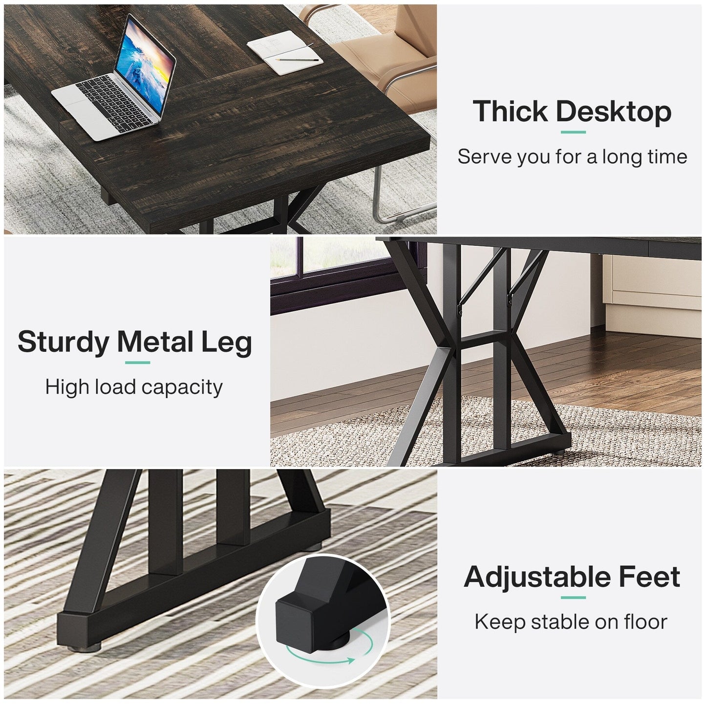 Bureau exécutif de 70,8 pouces, grand poste de travail informatique