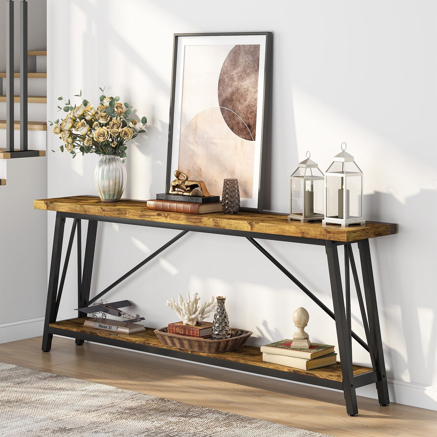 Table console d'entrée de style industriel extra-longue de 70,9 pouces